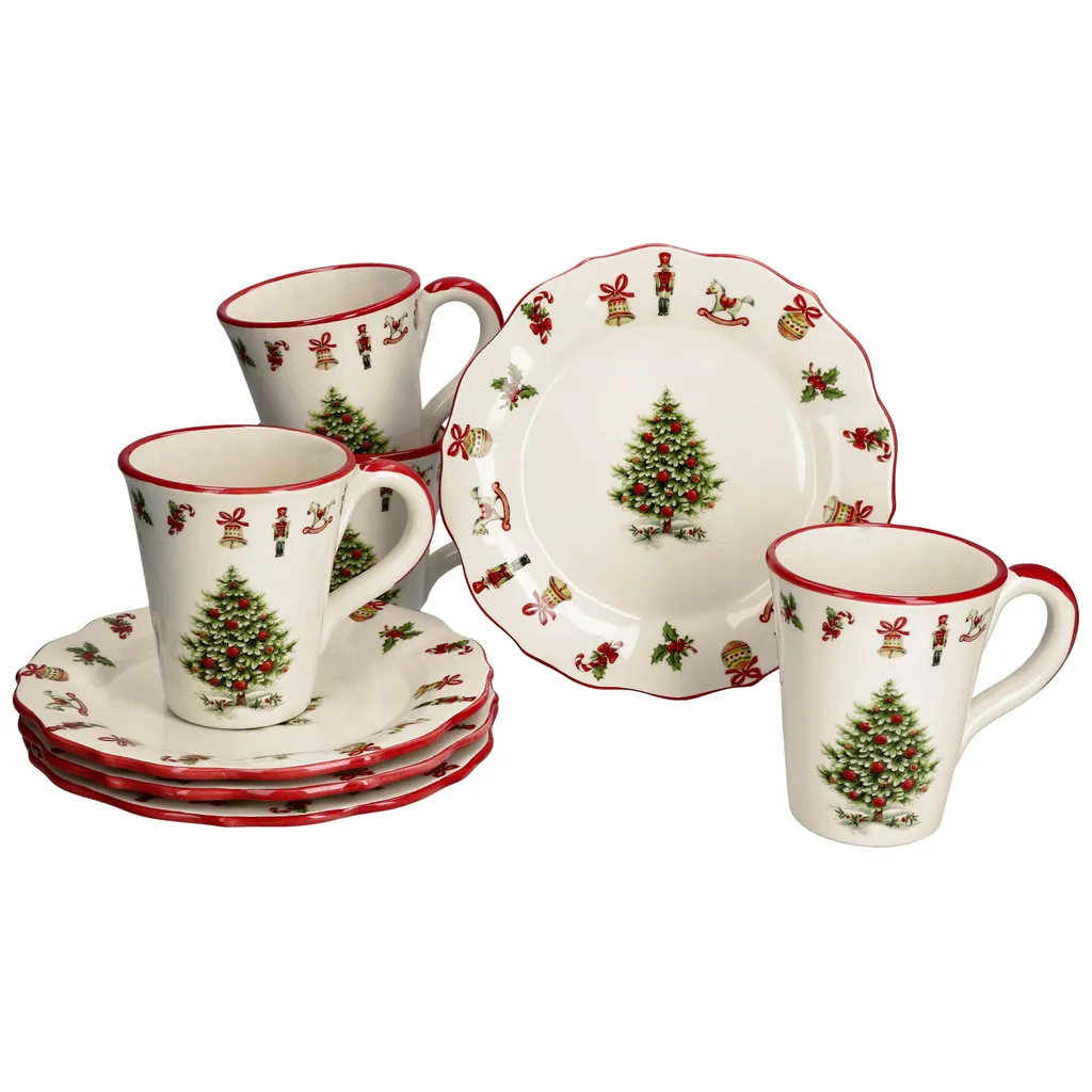 Maestro Natale 8tlg Kaffeeset Keramik 4 Pers. Teller Kaffee-Becher Weihnachten
